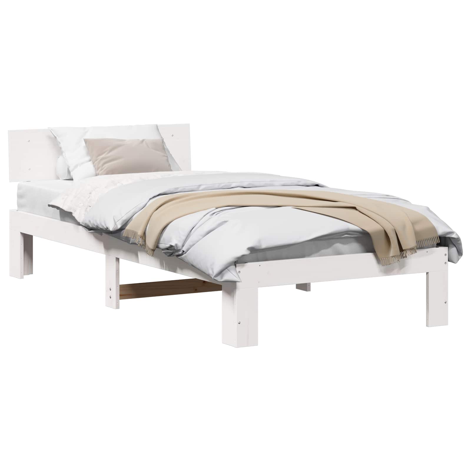 Sängram med huvudgavel Vit 90 x 190 cm Massiv furu