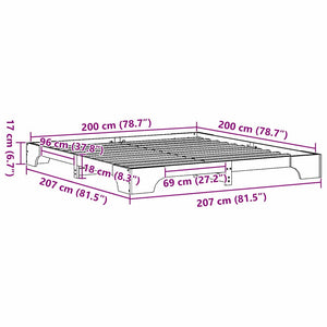Sängram Vit 200 x 200 cm Massiv furu
