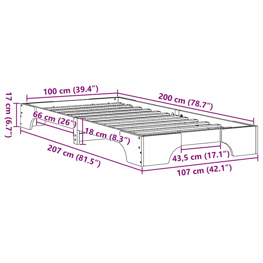Sängram Vaxbrun 100 x 200 cm Massiv furu