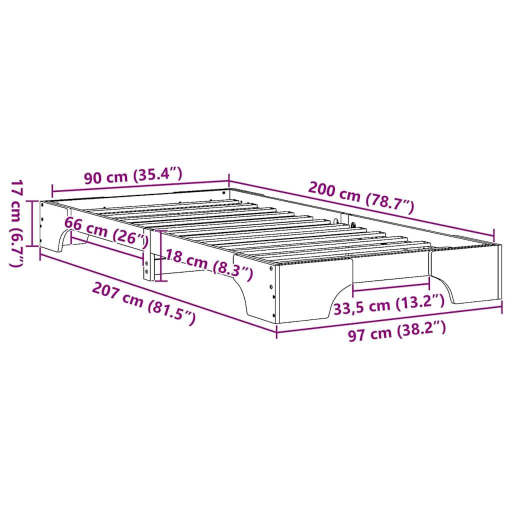 Sängram Vaxbrun 90 x 200 cm Massiv furu