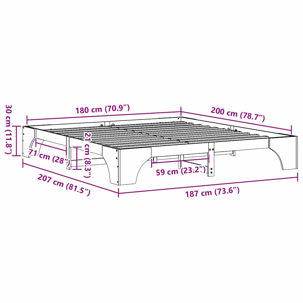 Sängram Vit 180 x 200 cm Massiv furu
