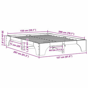 Sängram Naturfärg 150 x 200 cm Massiv furu