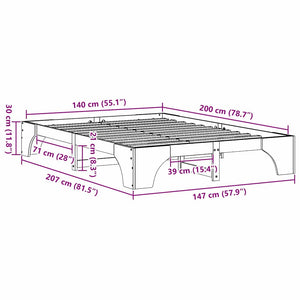 Sängram Naturfärg 140 x 200 cm Massiv furu