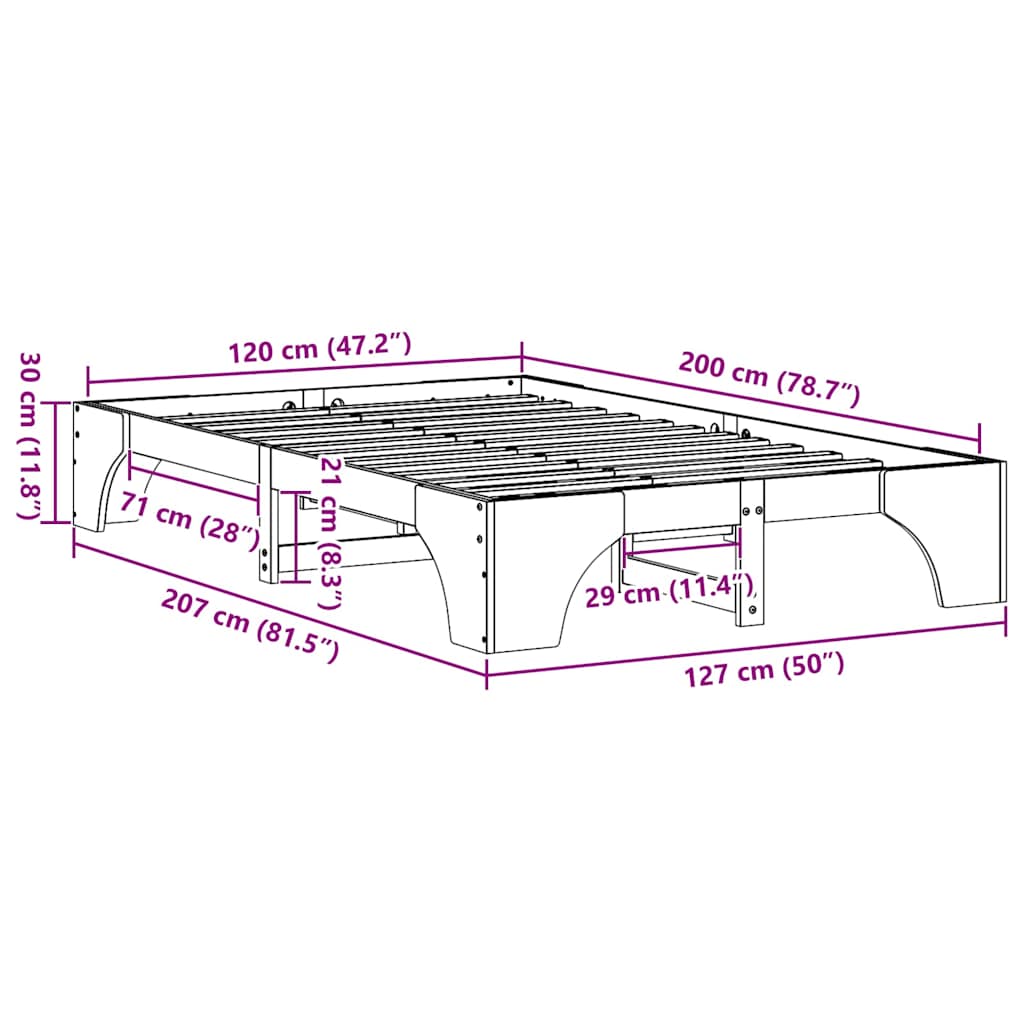 Sängram Vaxbrun 120 x 200 cm Massiv furu