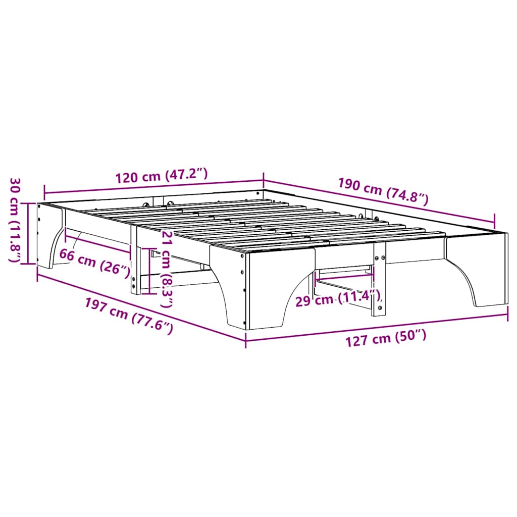 Sängram Massiv furu 120 x 190 cm Massiv furu