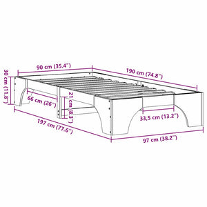 Sängram Naturfärg 90 x 190 cm Massiv furu