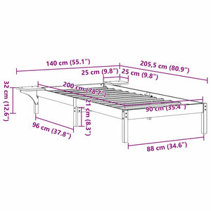 Sängram Naturfärg 90 x 200 cm Massiv furu