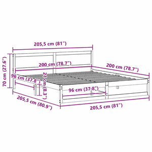Sängram med huvudgavel Naturfärg 200 x 200 cm Massiv furu
