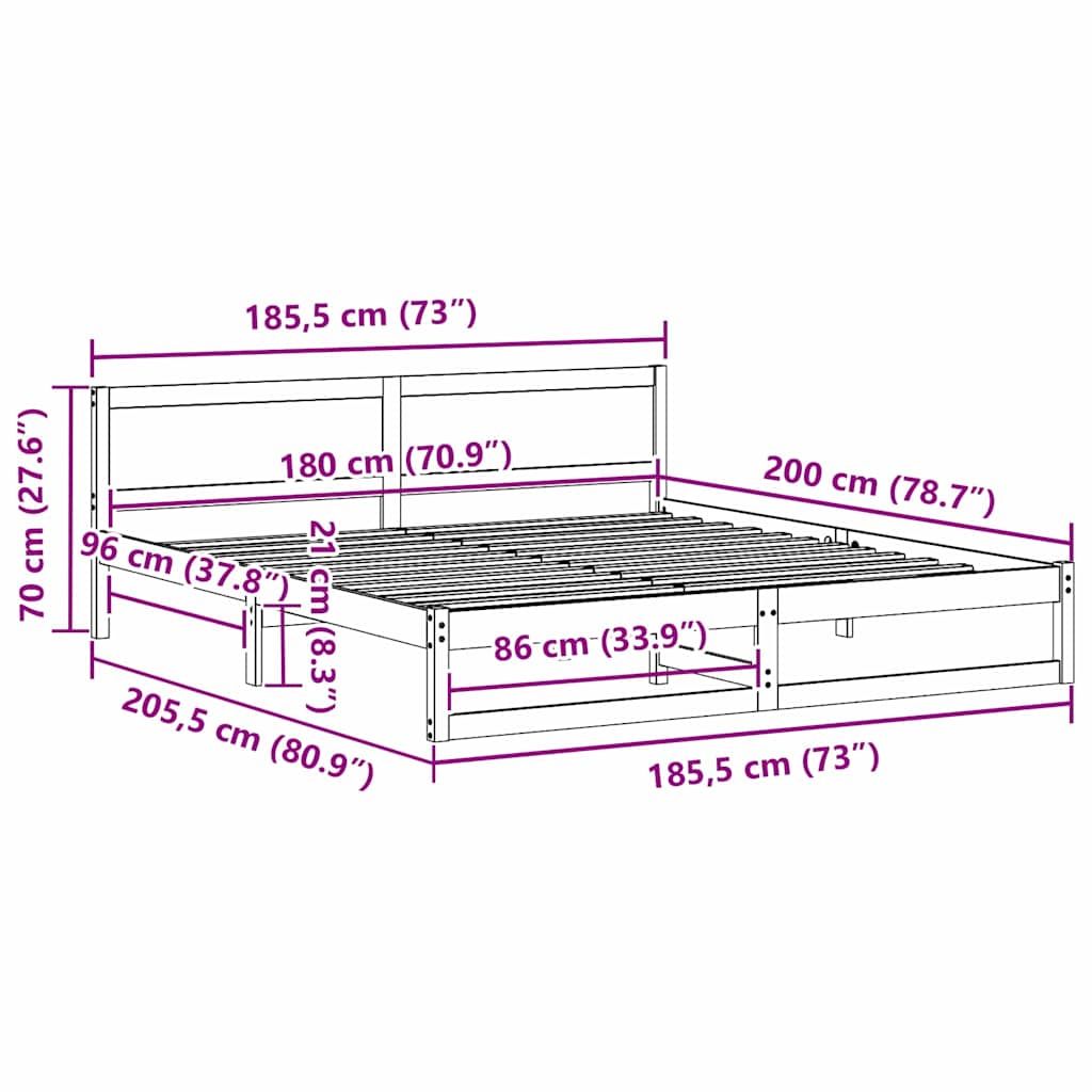 Sängram med huvudgavel Vit 180 x 200 cm Massiv furu