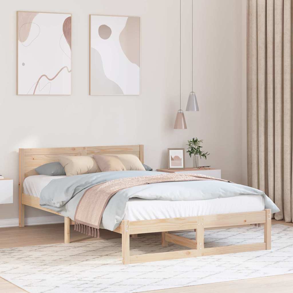 Sängram med huvudgavel Naturfärg 120 x 190 cm Massiv furu