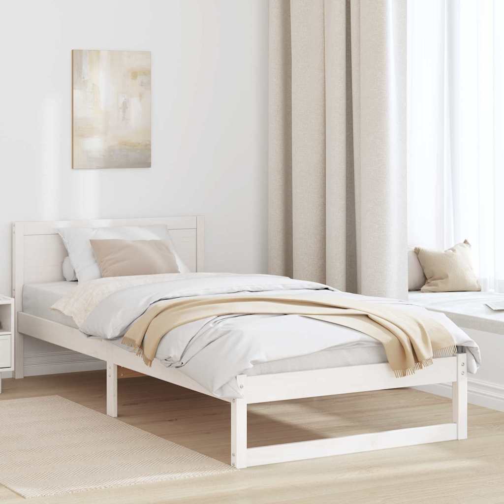 Sängram med huvudgavel Vit 75 x 190 cm Massiv furu