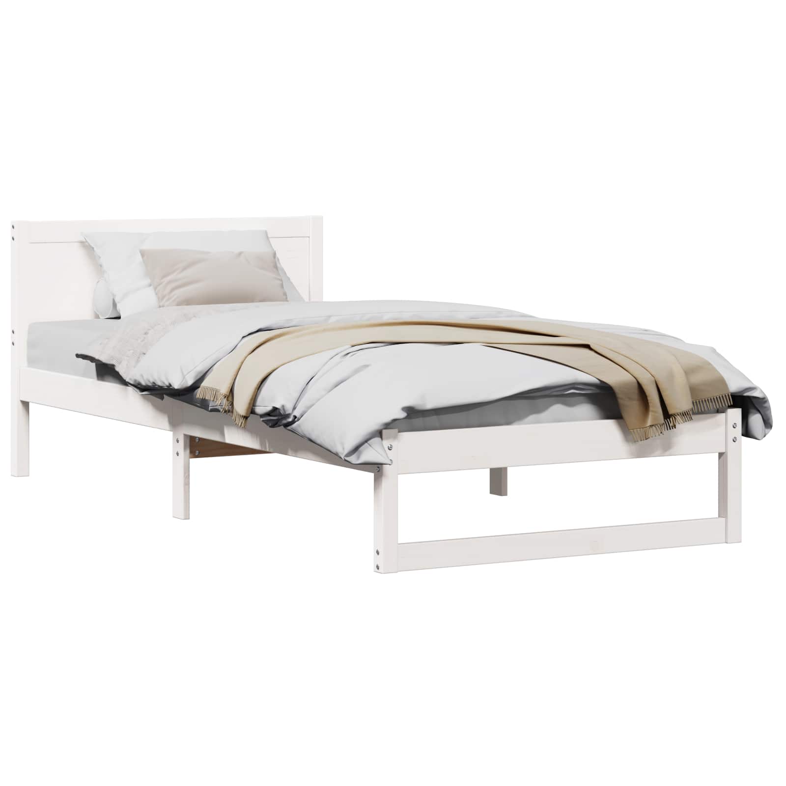 Sängram med huvudgavel Vit 75 x 190 cm Massiv furu