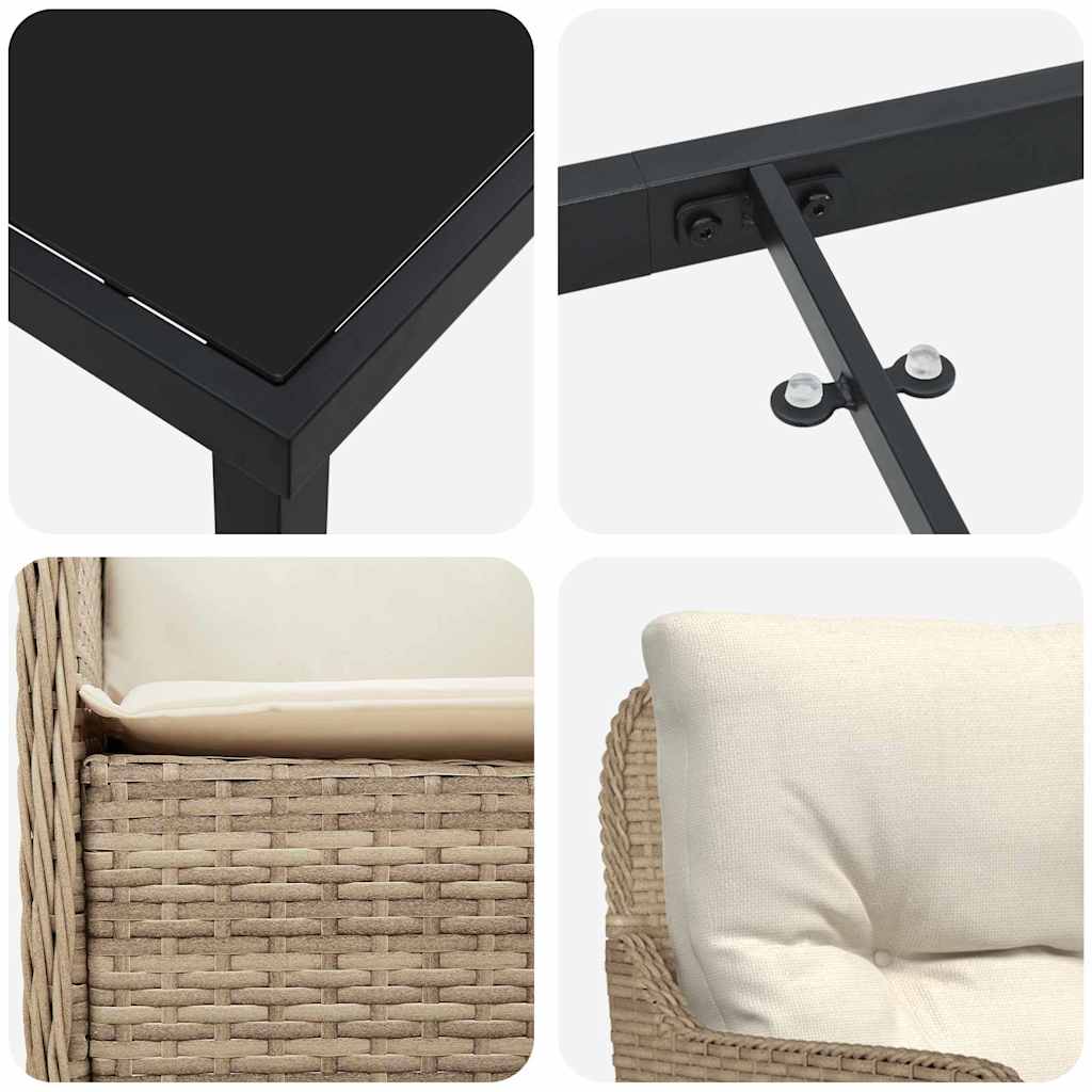 Trädgårdsmöbelset med kudde 7 pcs Beige konstrotting