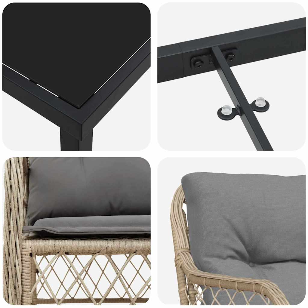 Trädgårdsmöbelset med kudde 5 pcs Beige konstrotting