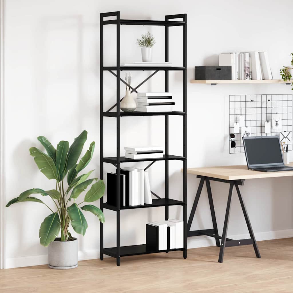 Hyllsystem 60 x 30 x 189,5 cm Konstruerat trä Svart Ek