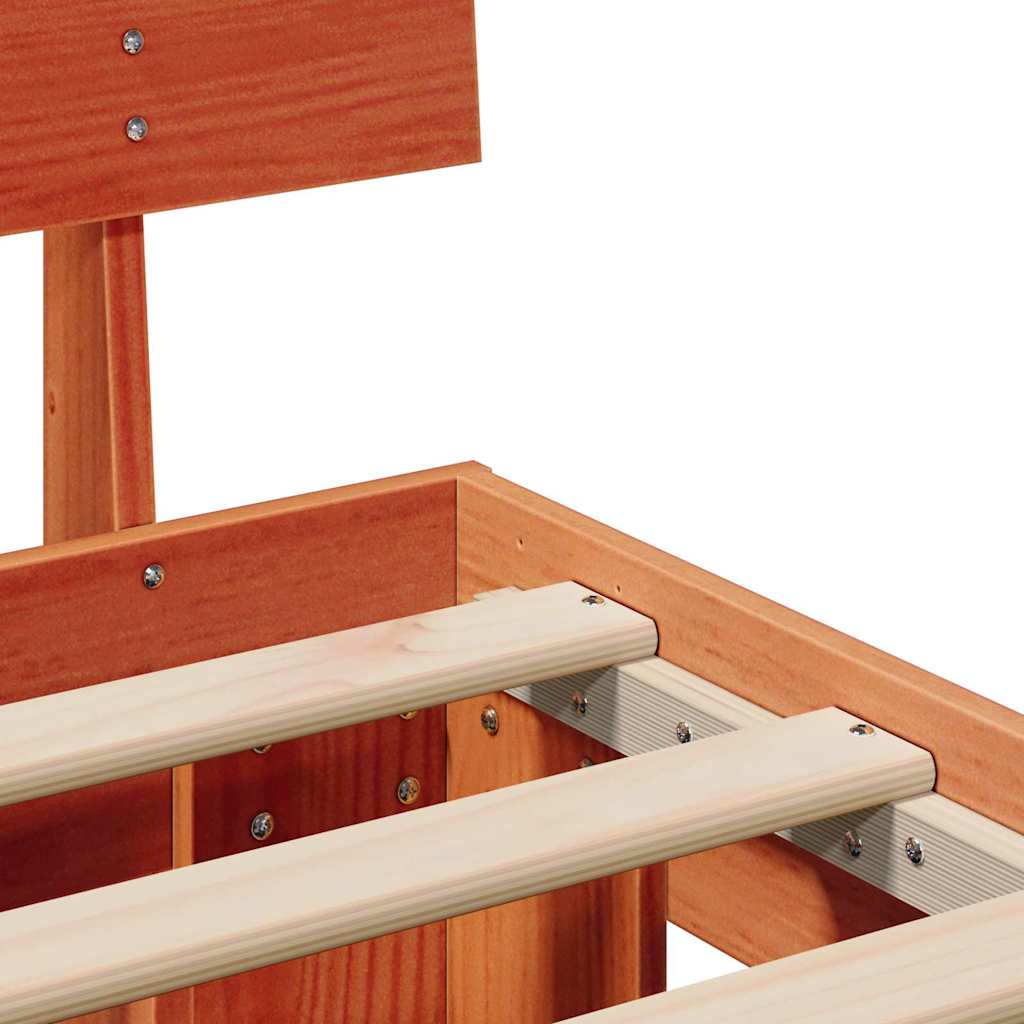 Sängram med huvudgavel Vaxbrun 200 x 200 cm Massiv furu