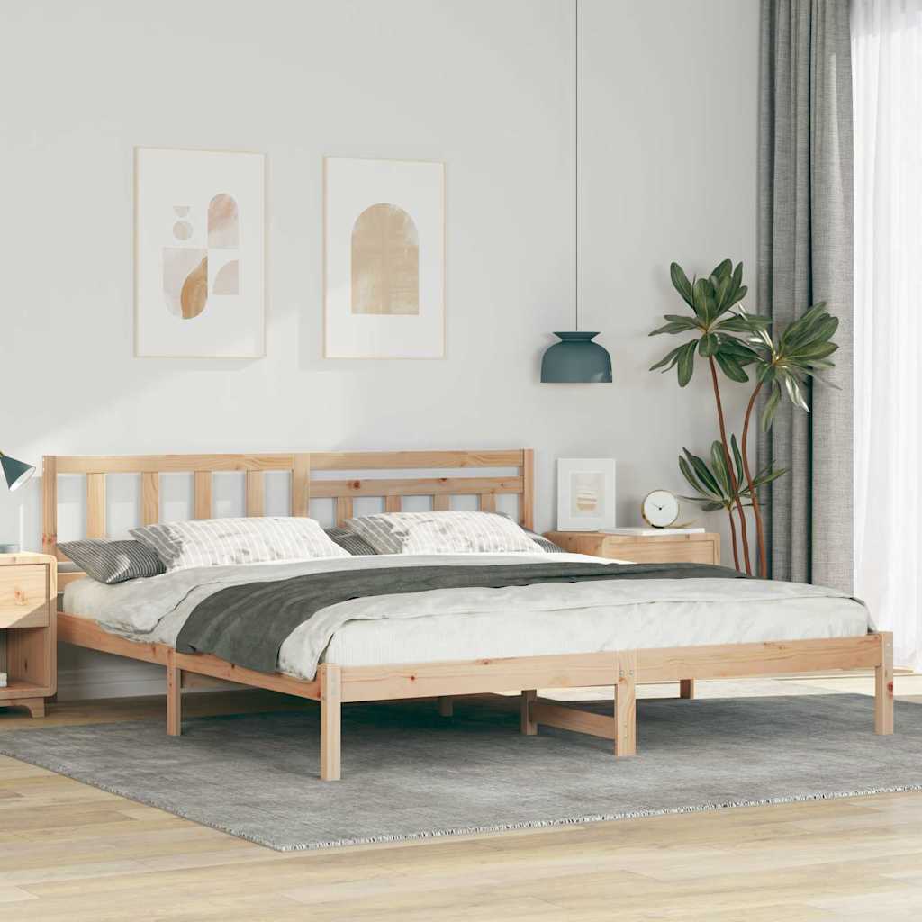 Sängram med huvudgavel Brun 180 x 200 cm Massiv furu