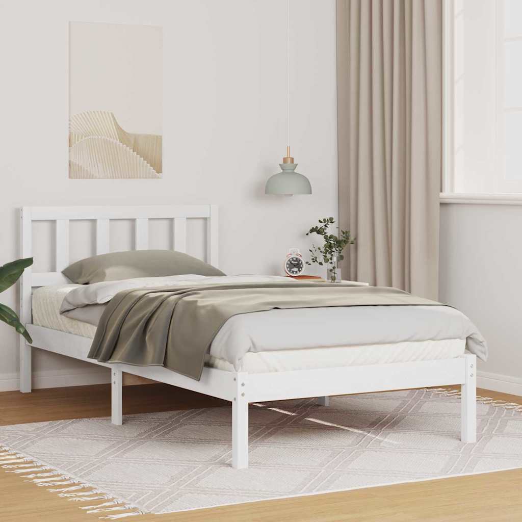 Sängram med huvudgavel Vit 75 x 190 cm Massiv furu