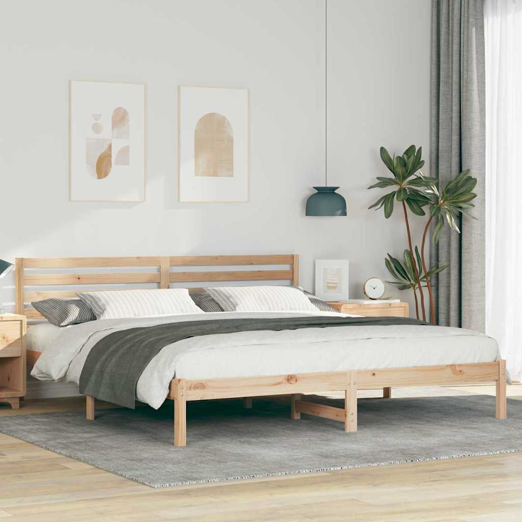 Sängram med huvudgavel Brun 200 x 200 cm Massiv furu