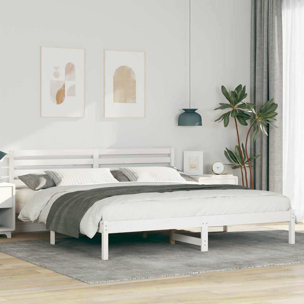 Sängram med huvudgavel Vit 200 x 200 cm Massiv furu