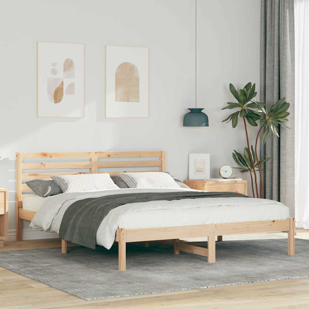 Sängram med huvudgavel Brun 150 x 200 cm Massiv furu