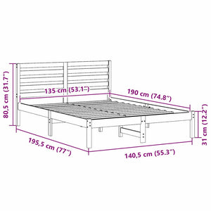 Sängram med huvudgavel Brun 135 x 190 cm Massiv furu