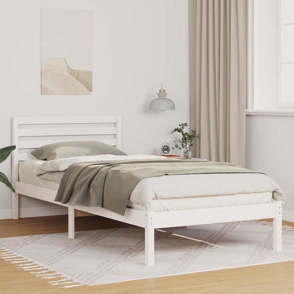 Sängram med huvudgavel Vit 90 x 210 cm Massiv furu