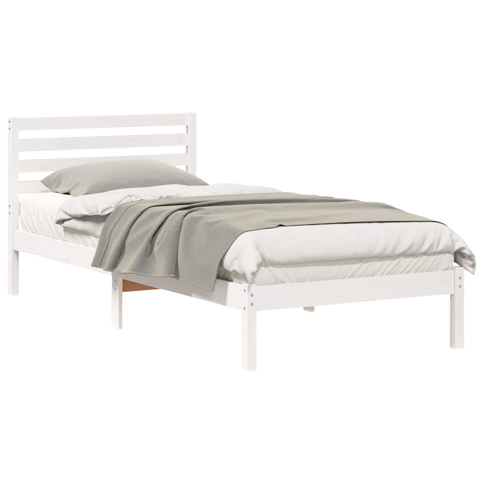 Sängram med huvudgavel Vit 90 x 210 cm Massiv furu