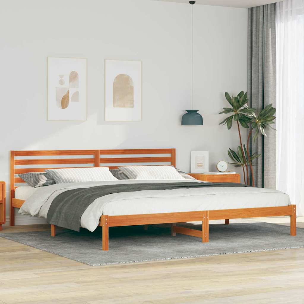 Sängram med huvudgavel Vaxbrun 180 x 220 cm Massiv furu