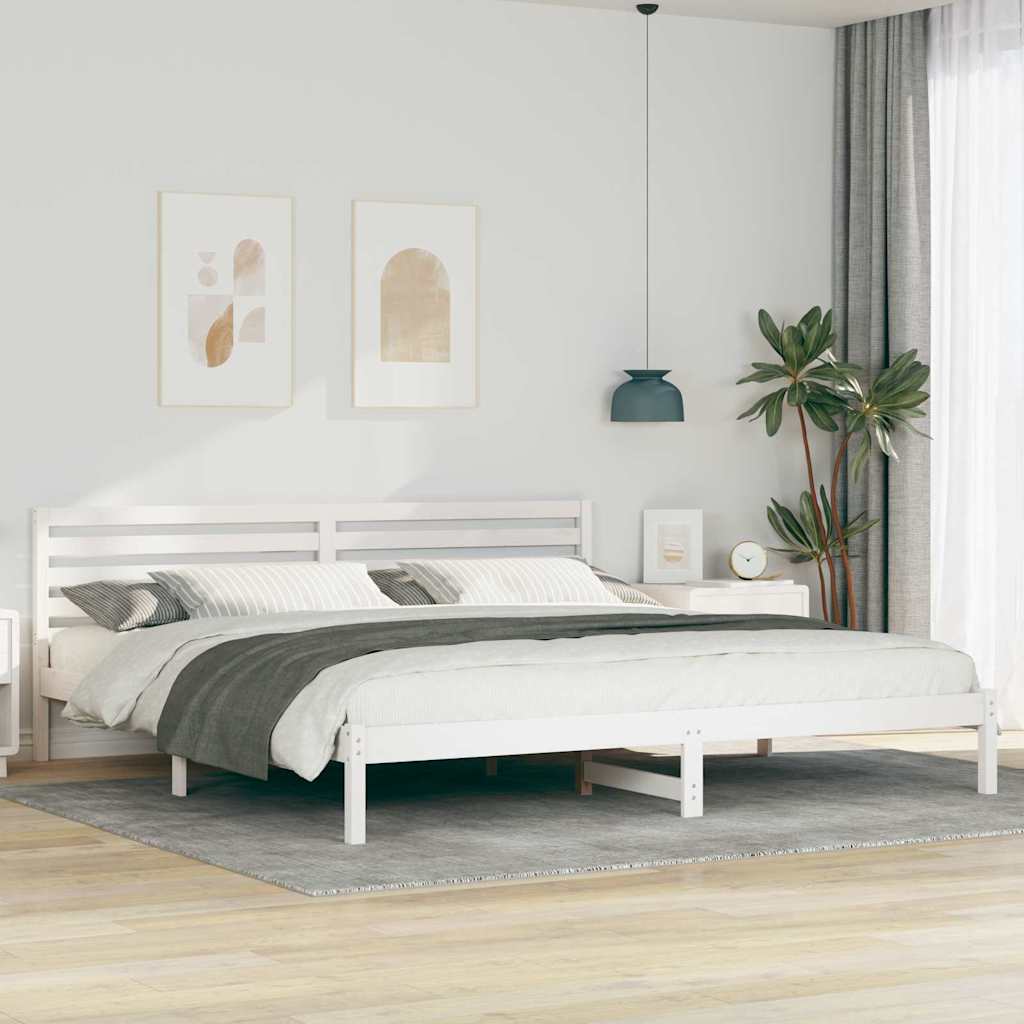 Sängram med huvudgavel Vit 200 x 220 cm Massiv furu
