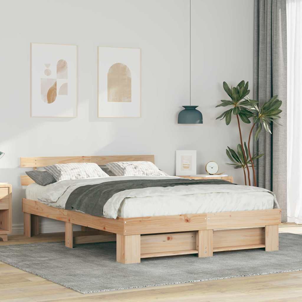 Sängram med huvudgavel Brun 160 x 200 cm Massiv furu