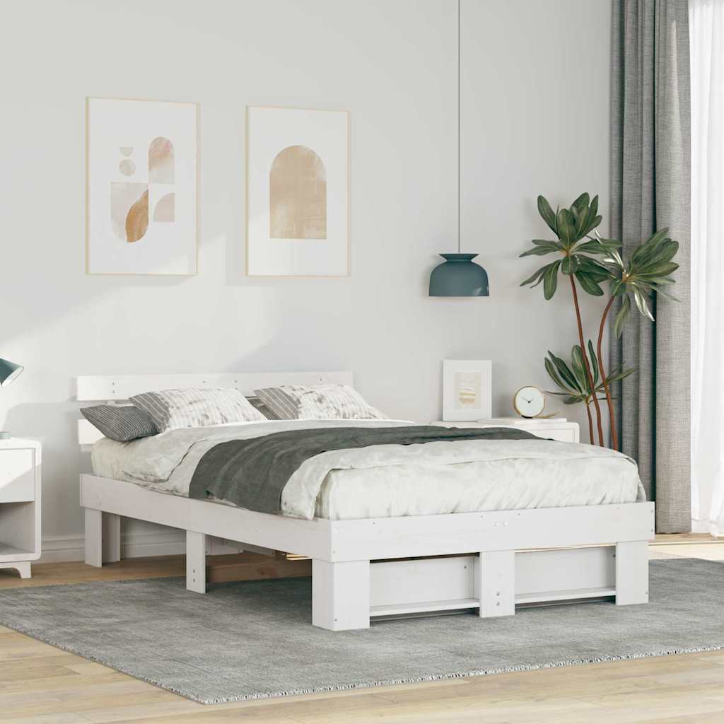 Sängram med huvudgavel Vit 140 x 190 cm Massiv furu