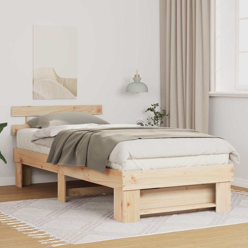 Sängram med huvudgavel Brun 75 x 190 cm Massiv furu