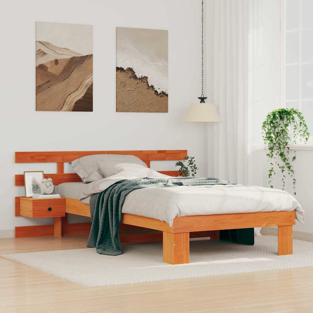 Sängram med huvudgavel Vaxbrun 80 x 200 cm Massiv furu