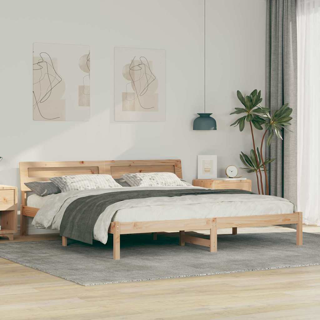 Sängram med huvudgavel Brun 180 x 200 cm Massiv furu