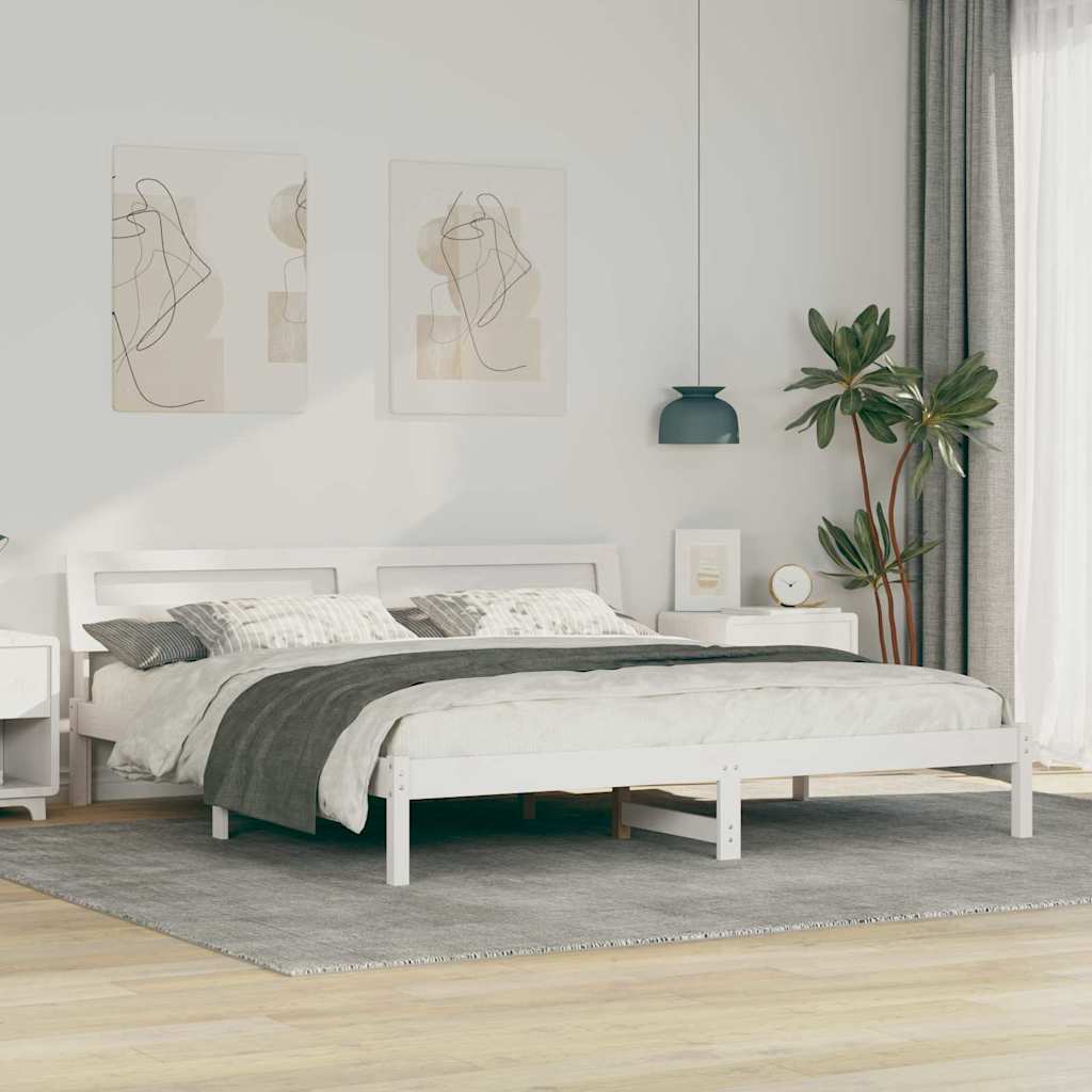 Sängram med huvudgavel Vit 180 x 200 cm Massiv furu