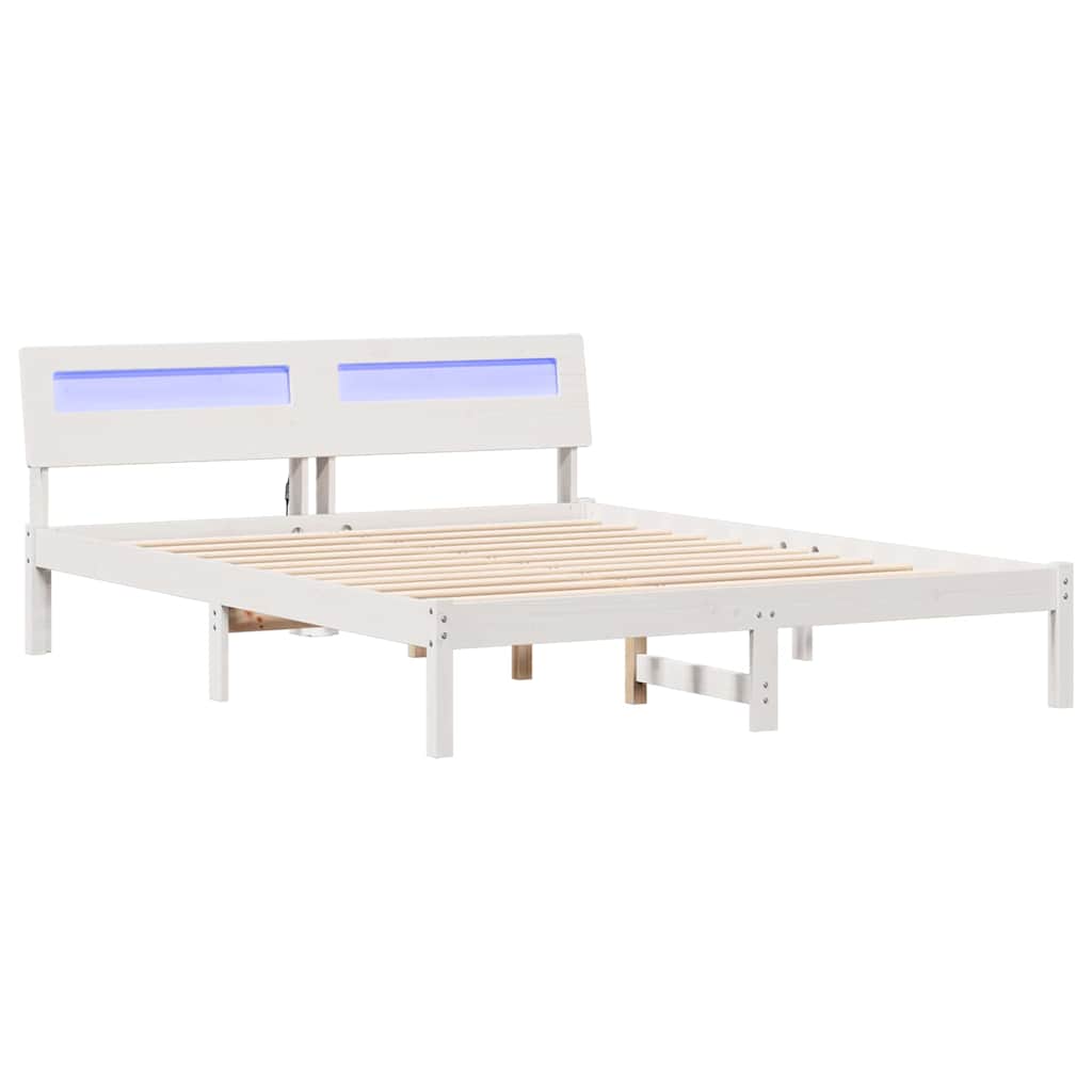 Sängram med huvudgavel Vit 160 x 200 cm Massiv furu