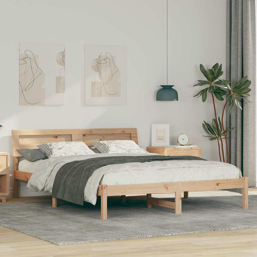 Sängram med huvudgavel Brun 150 x 200 cm Massiv furu