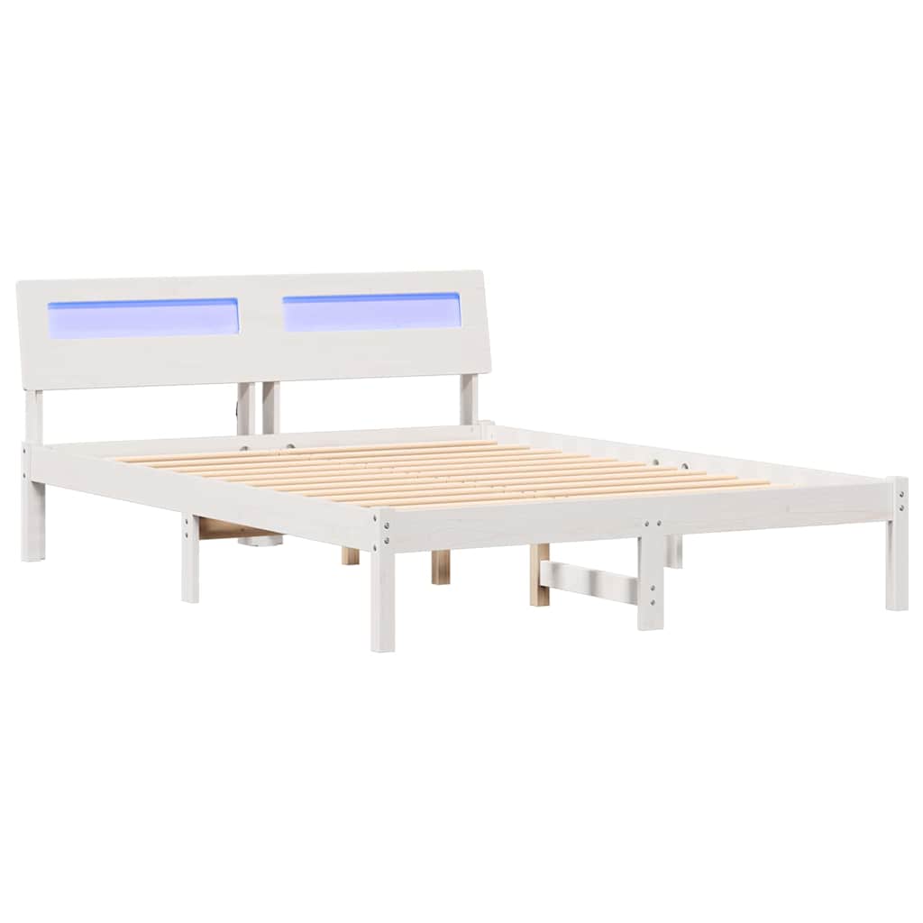 Sängram med huvudgavel Vit 140 x 190 cm Massiv furu