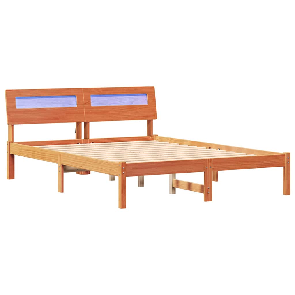 Sängram med huvudgavel Vaxbrun 140 x 190 cm Massiv furu