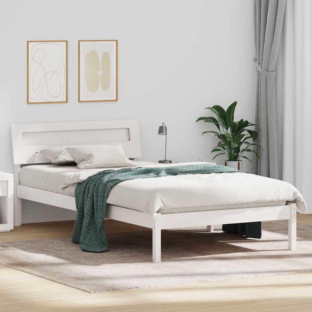 Sängram med huvudgavel Vit 100 x 200 cm Massiv furu