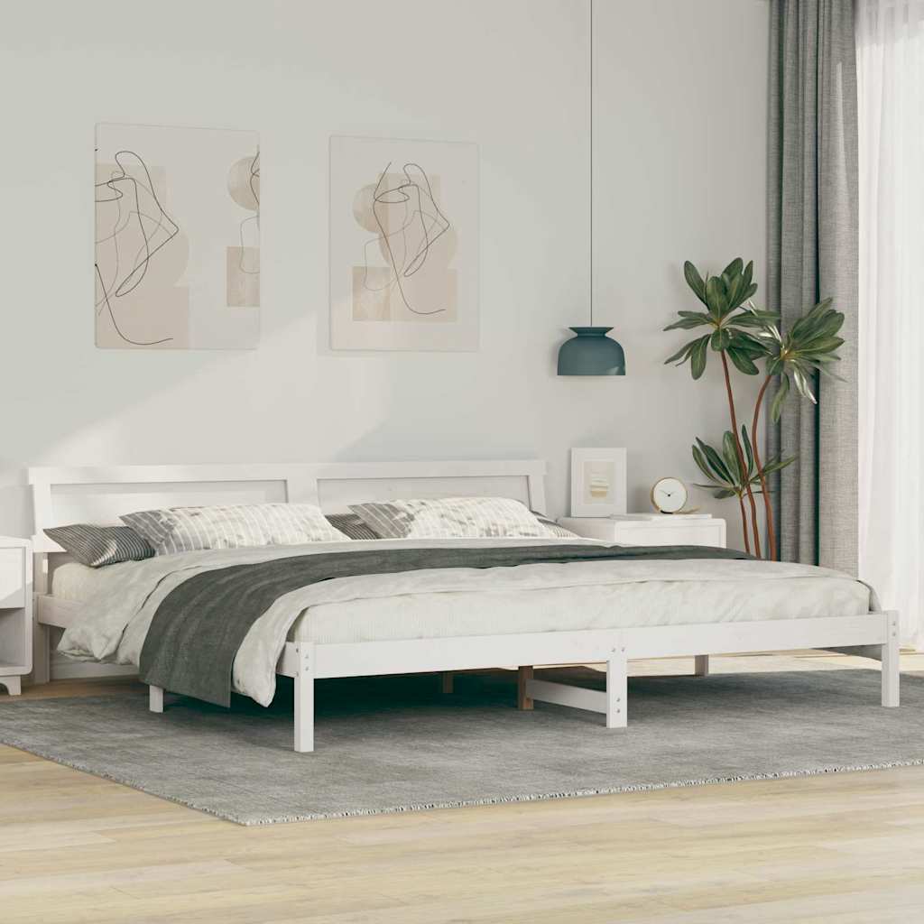 Sängram med huvudgavel Vit 180 x 200 cm Massiv furu