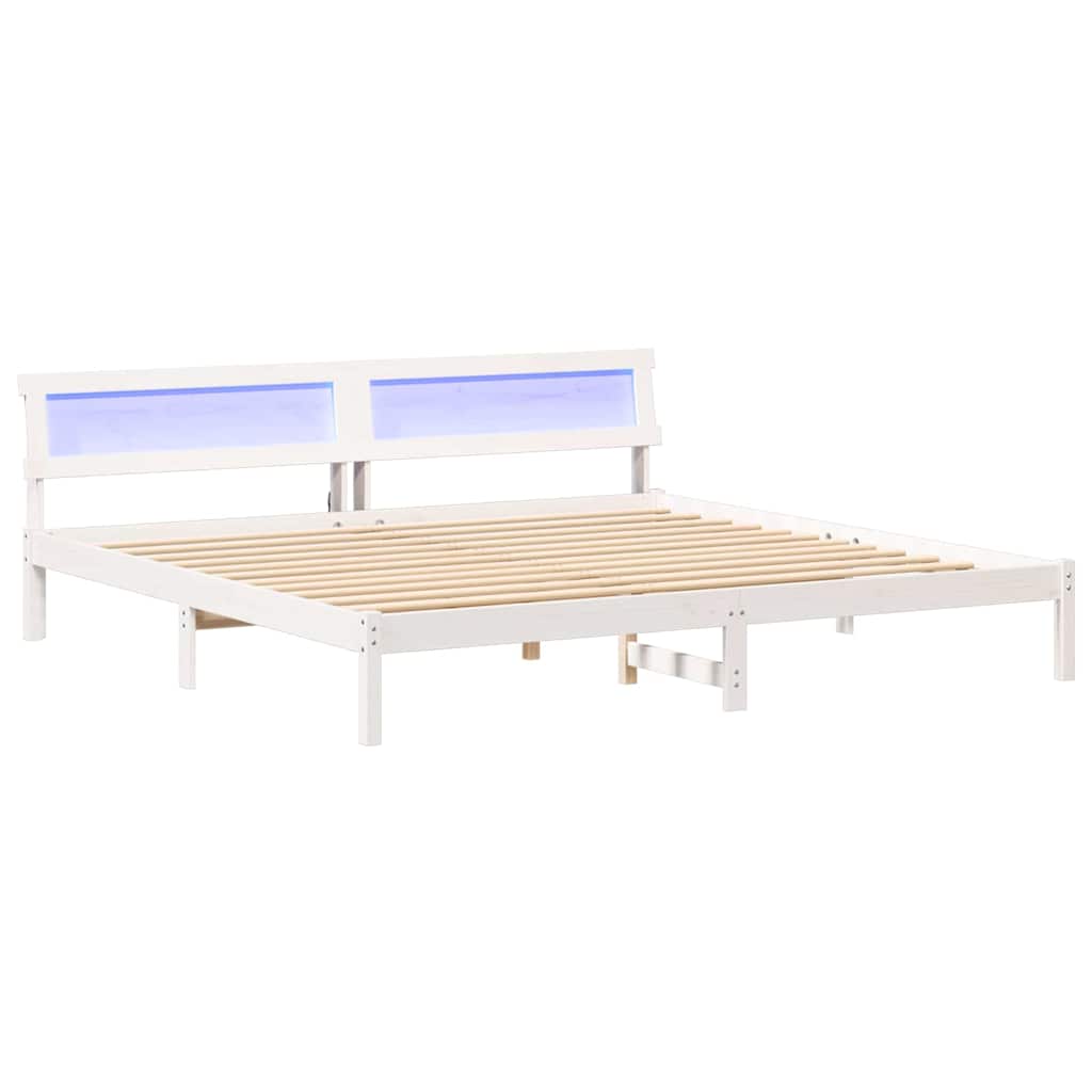 Sängram med huvudgavel Vit 180 x 200 cm Massiv furu