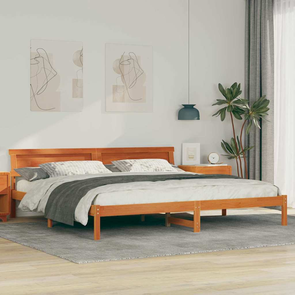 Sängram med huvudgavel Vaxbrun 180 x 200 cm Massiv furu