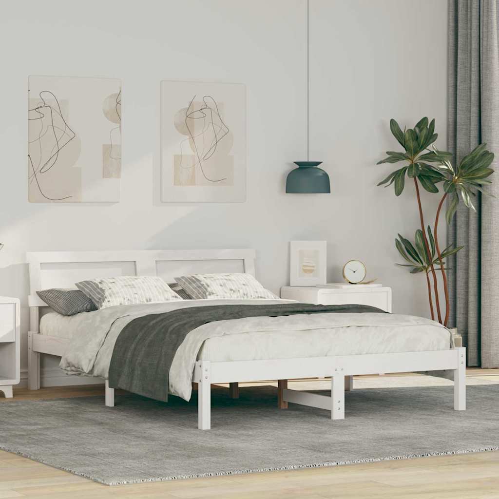 Sängram med huvudgavel Vit 120 x 200 cm Massiv furu
