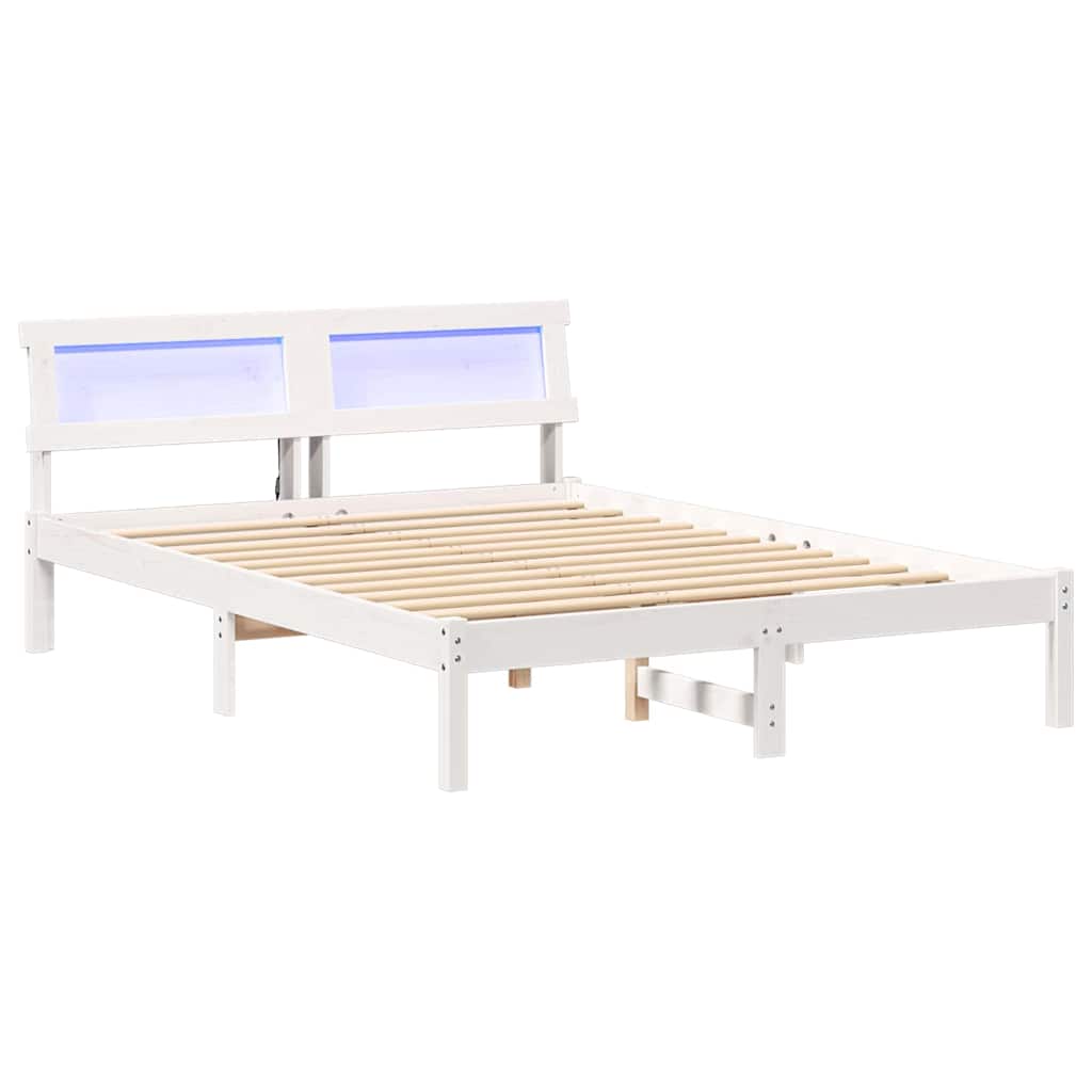 Sängram med huvudgavel Vit 120 x 200 cm Massiv furu