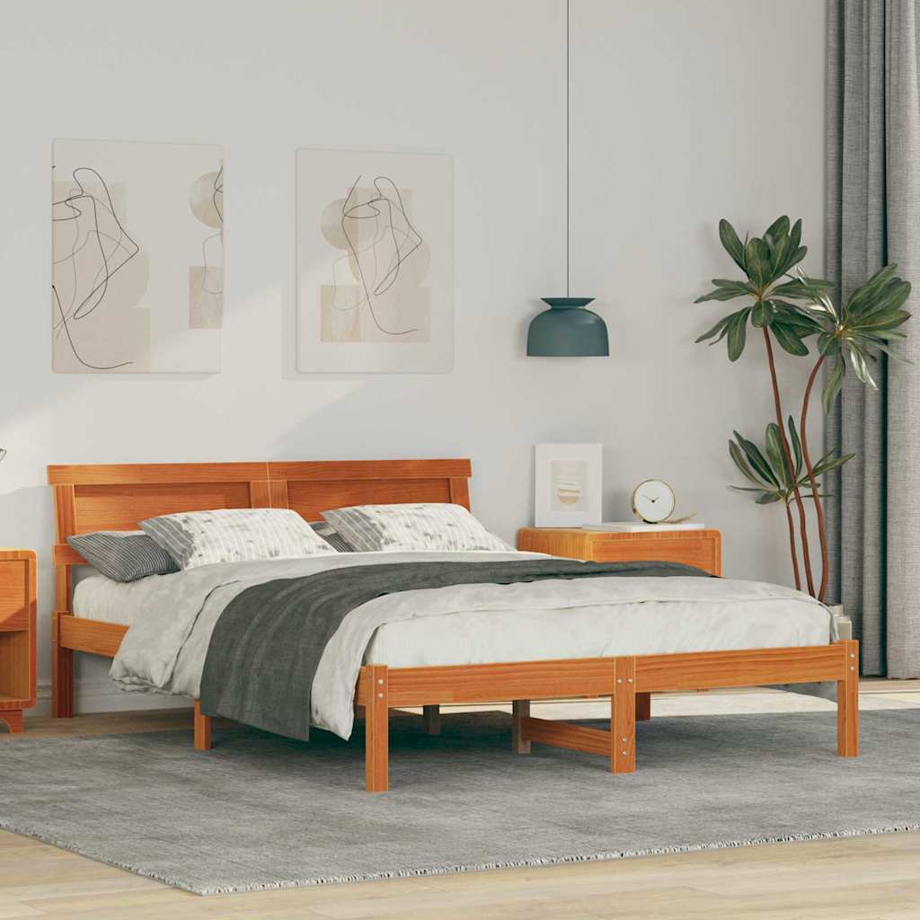 Sängram med huvudgavel Vaxbrun 120 x 200 cm Massiv furu
