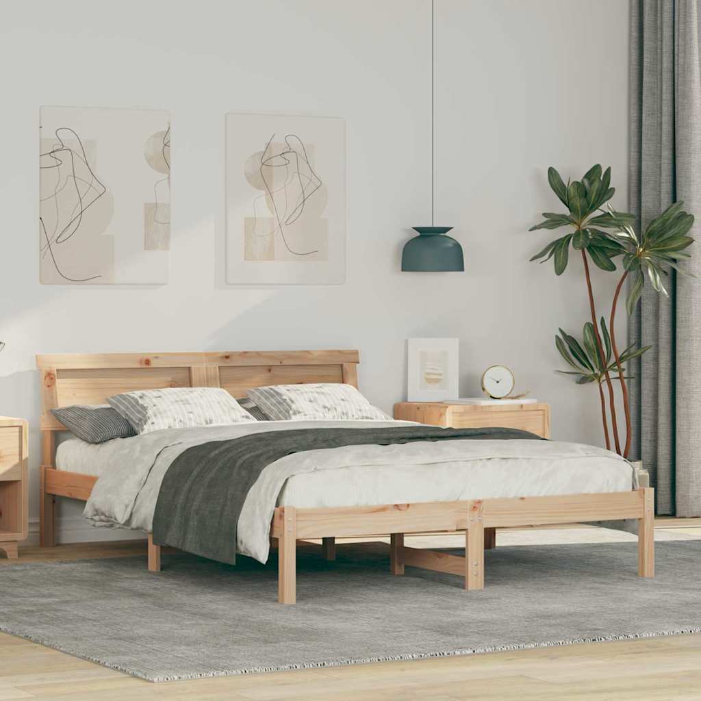 Sängram med huvudgavel Brun 140 x 190 cm Massiv furu
