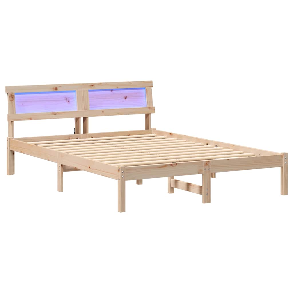 Sängram med huvudgavel Brun 140 x 190 cm Massiv furu