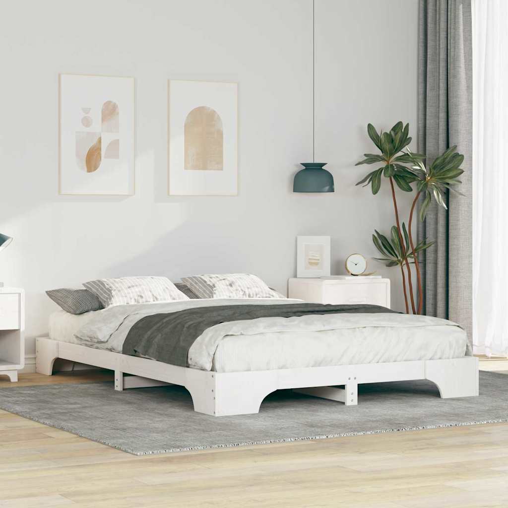 Sängram Vit 140 x 220 cm Massiv furu